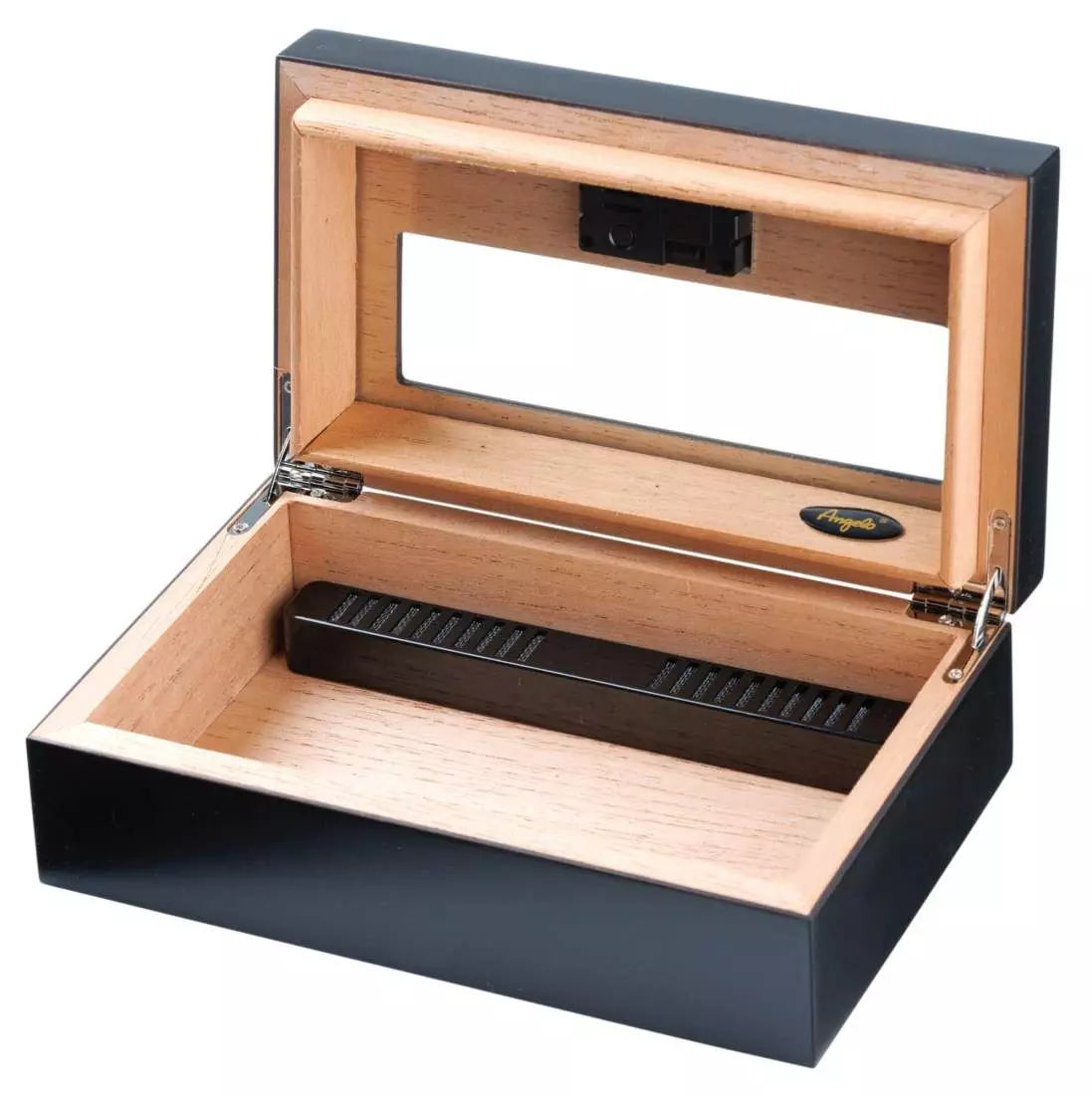 Produktbild: Angelo Humidor schwarz matt Fenster mini offen