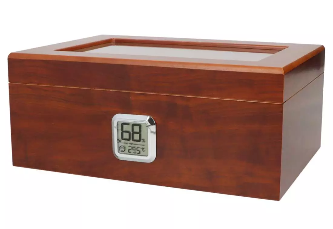 Produktbild: Angelo Gastrohumidor Nussbaumholz mit Sichtfenster mit Digitalhygrometer