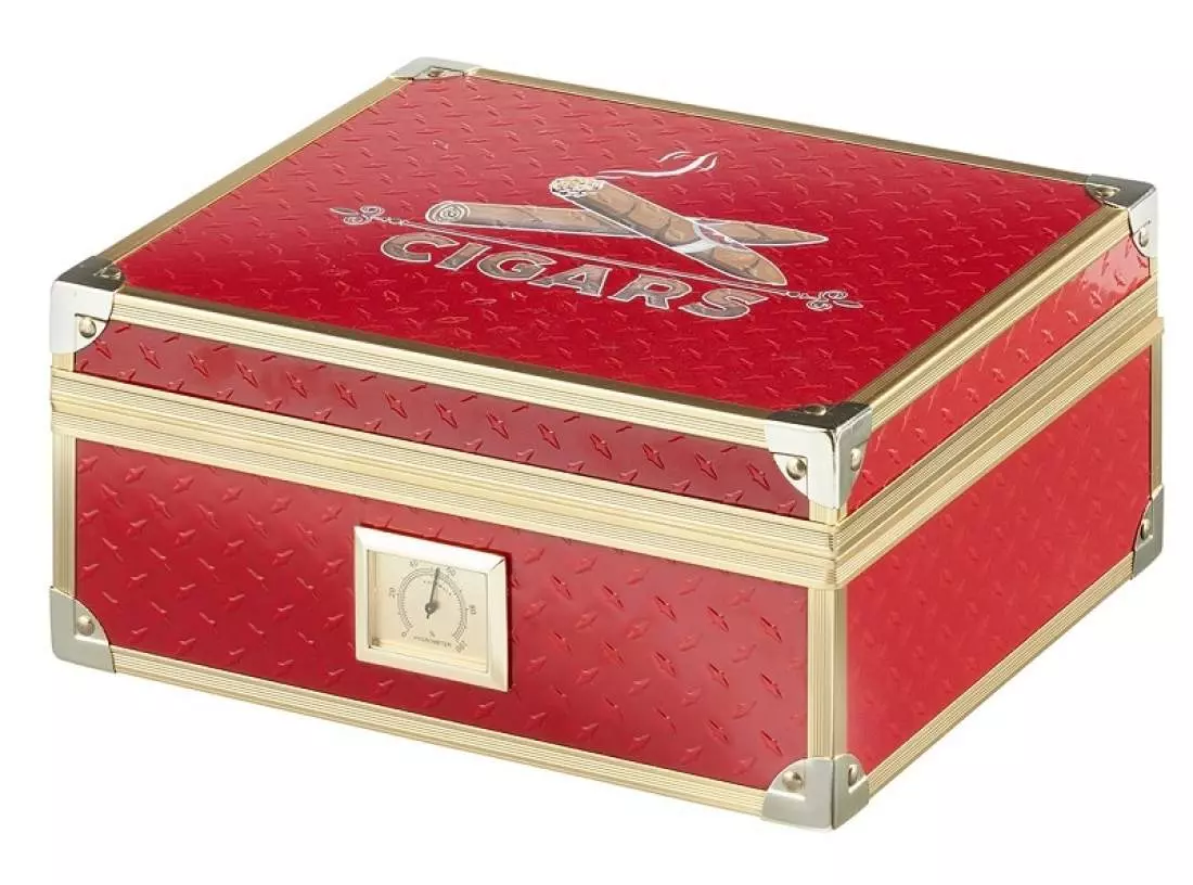 Artikelbild: Angelo Humidor rot Metallkoffer-Optik Produktbild: Angelo Humidor rot Metallkoffer-Optik