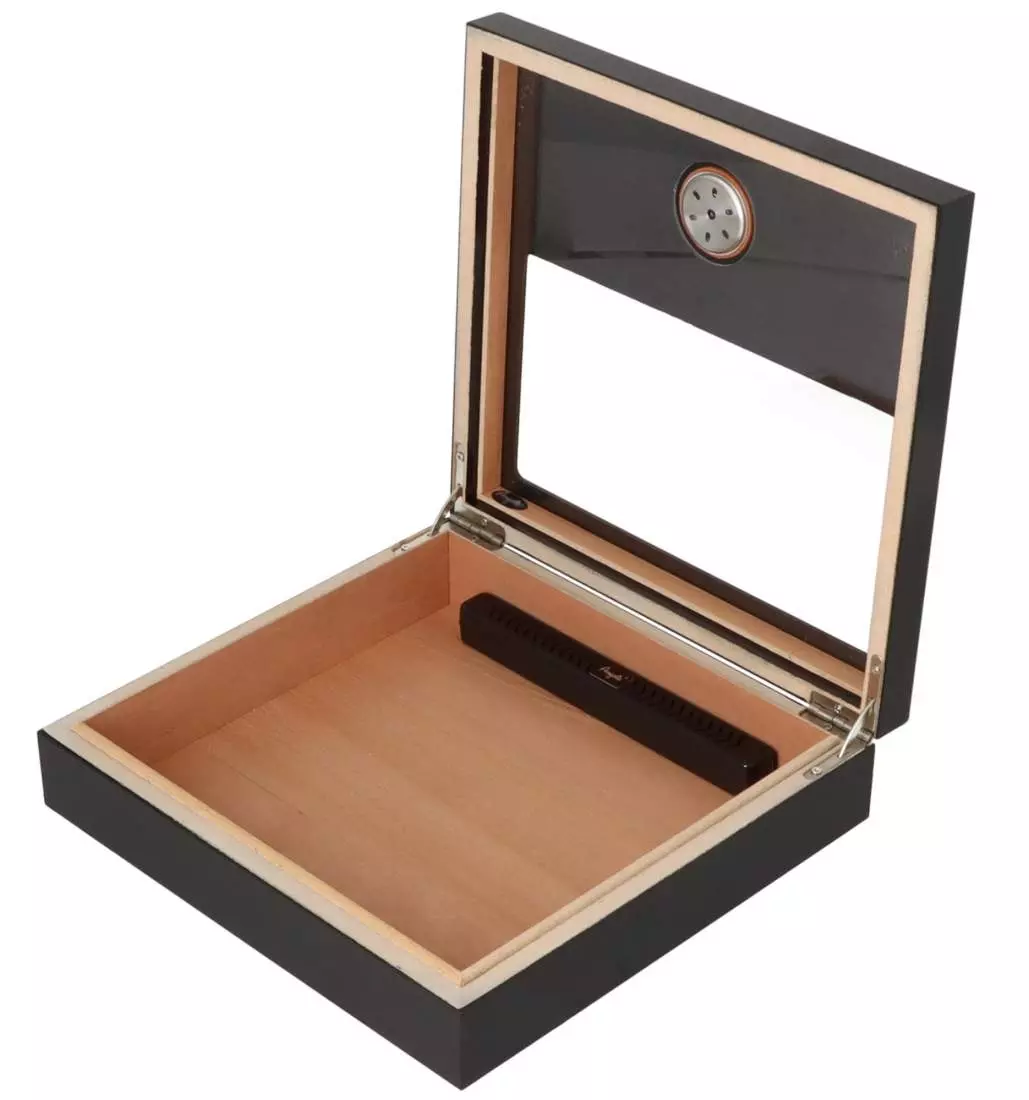 Produktbild: Angelo Humidor schwarz Kristallglasfenster klein seitlich