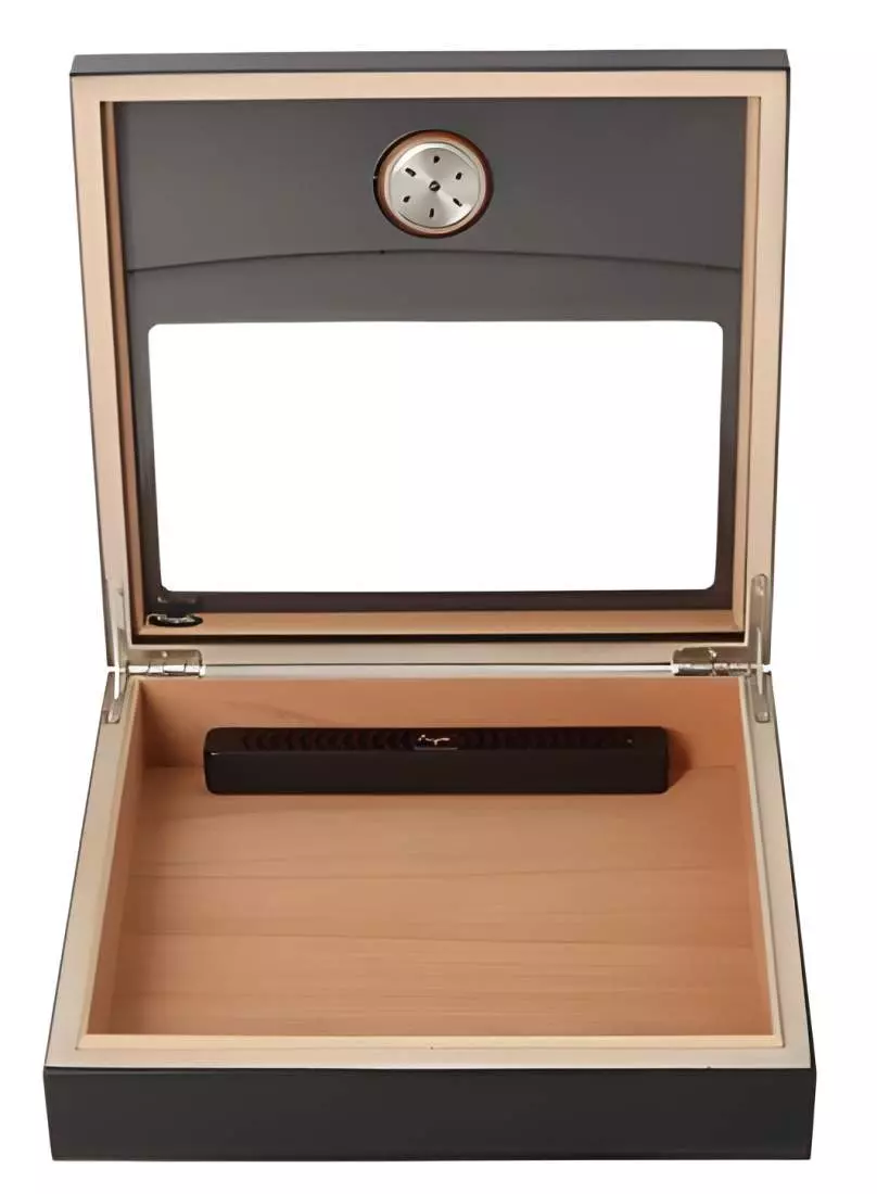 Produktbild: ngelo Humidor schwarz Kristallglasfenster klein vorne