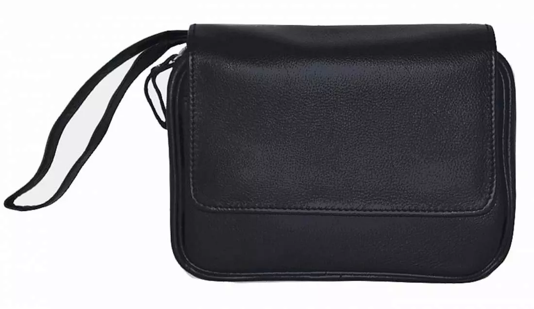 Produktbild: Angelo Pfeifentasche Leder schwarz 4 Pfeifen vorne