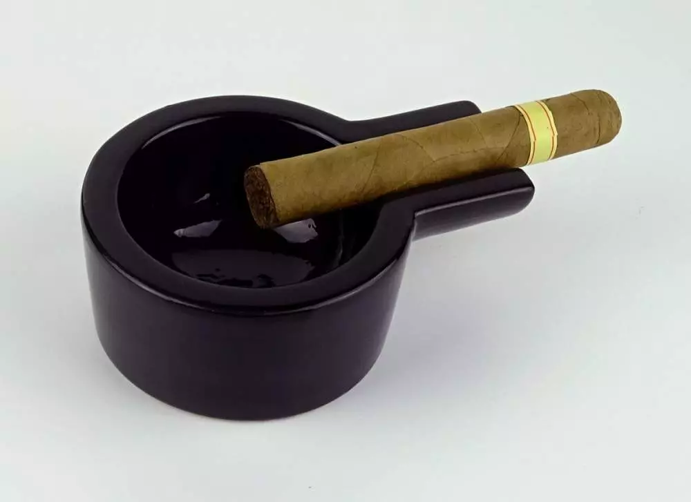 Design Zigarrenascher Keramik 1 Ablage schwarz 15x9x5cm