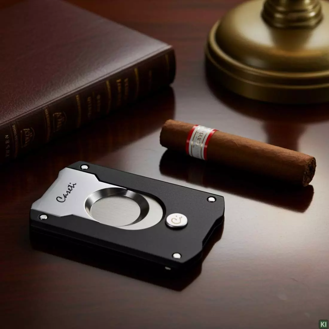 Produktbild: Caseti Paris Zigarrenschneider schwarz auf dem Tisch