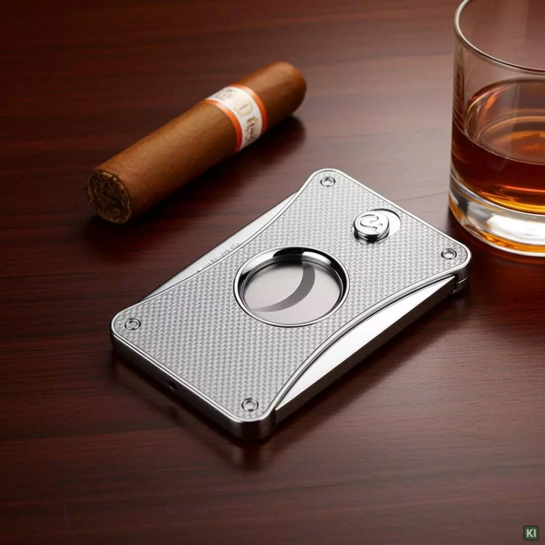Produktbild: Caseti Paris Zigarrenschneider chrom satin auf einem Tisch