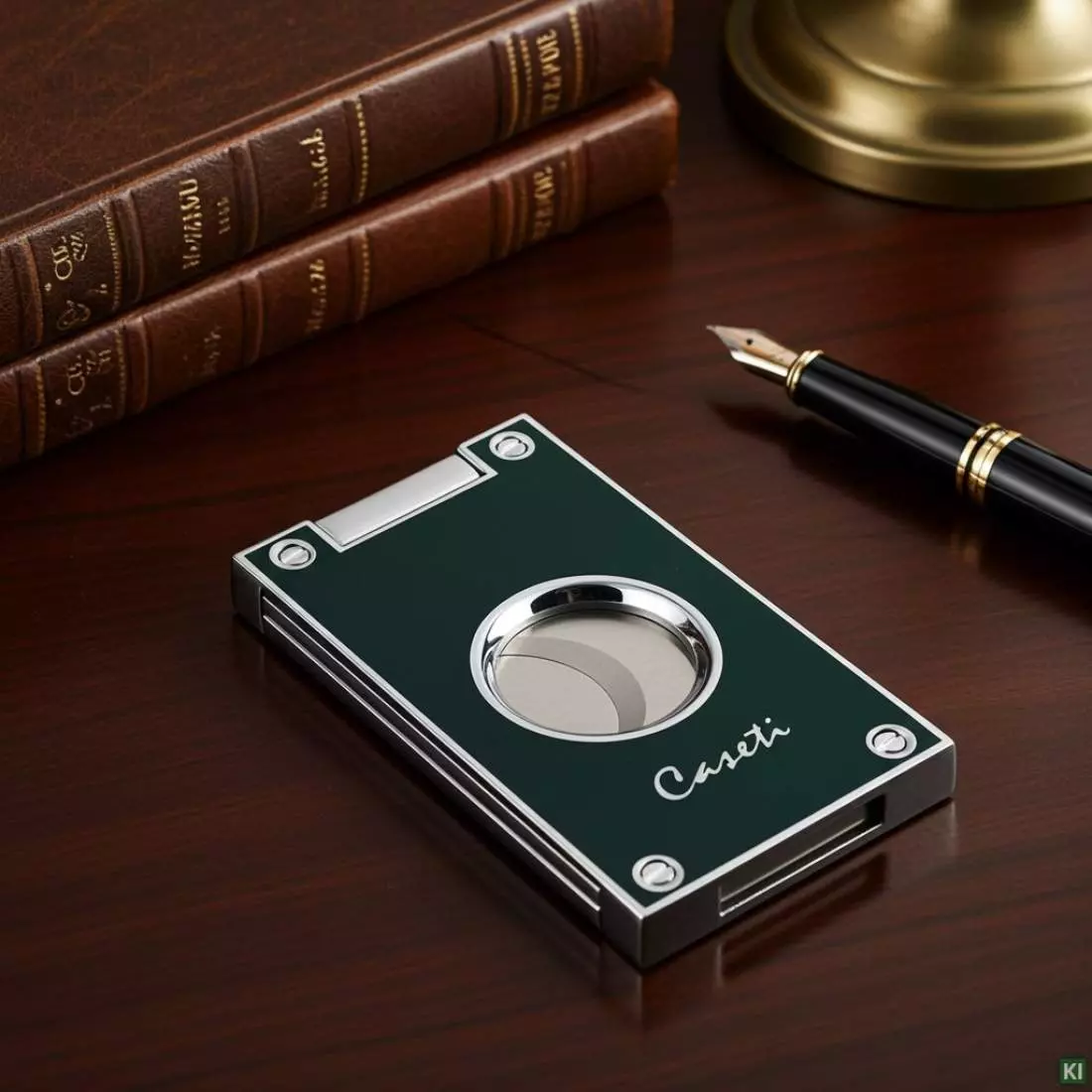 Produktbild: Caseti Paris Zigarrenschneider grün auf dem Tisch