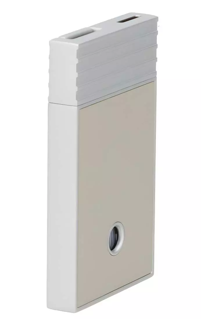 Produktbild: Caseti Paris Feuerzeug grau-beige Flat Jet Flamme hinten seitlich