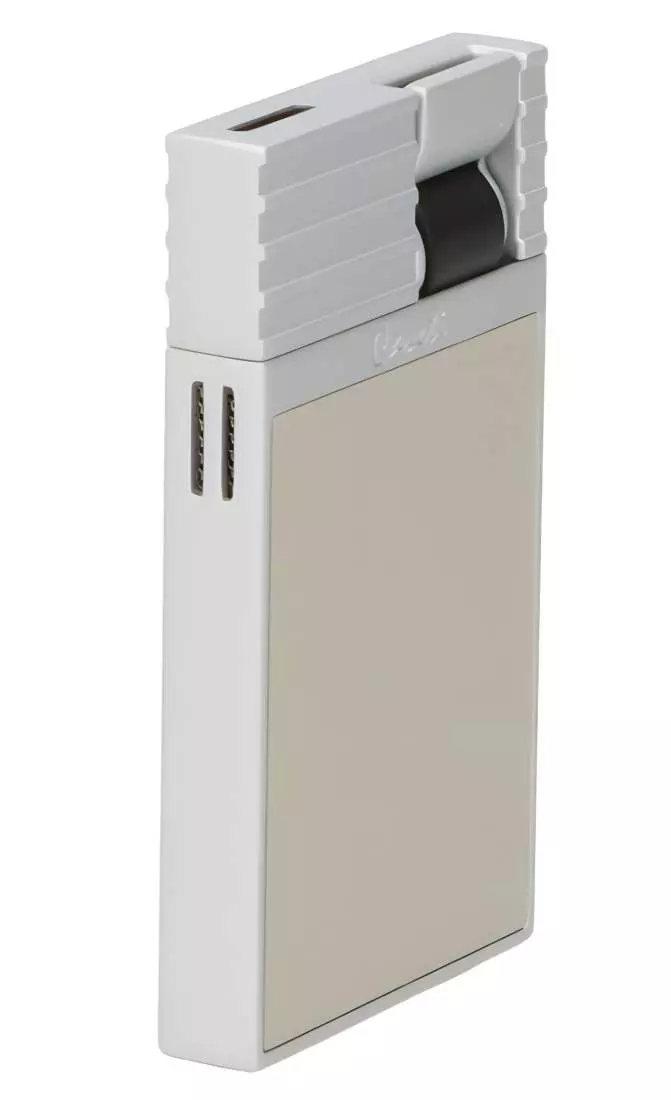 Produktbild: Caseti Paris Feuerzeug grau-beige Flat Jet Flamme seitlich