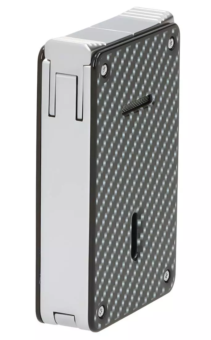 Produktbild: Caseti Paris Duo-Feuerzeug Carbon-Optik chrom hinten seitlich