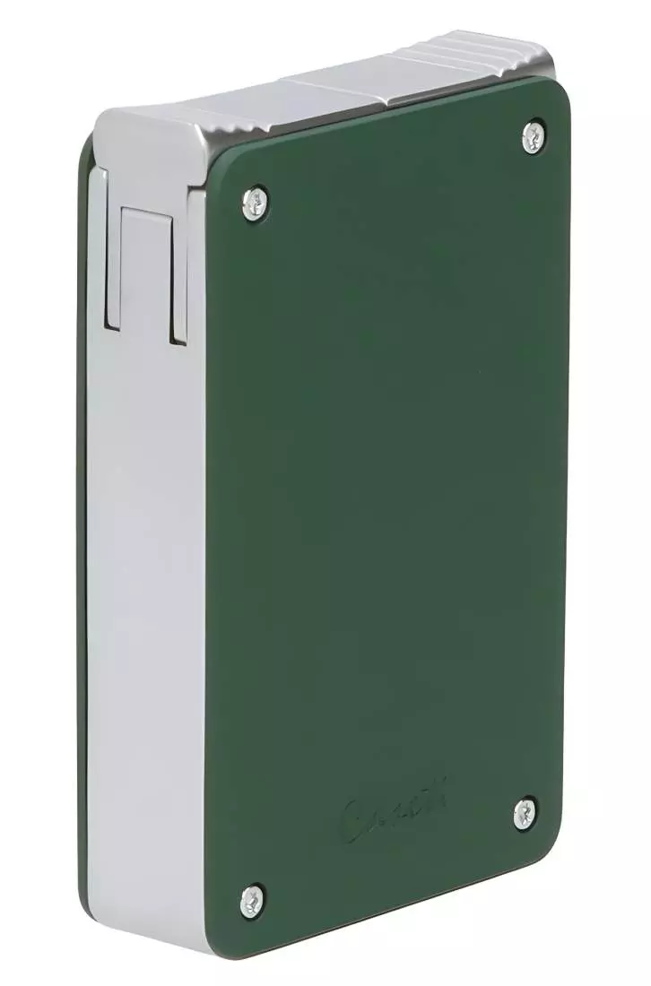 Produktbild: Caseti Paris Duo-Feuerzeug grün chrom vorne seitlich