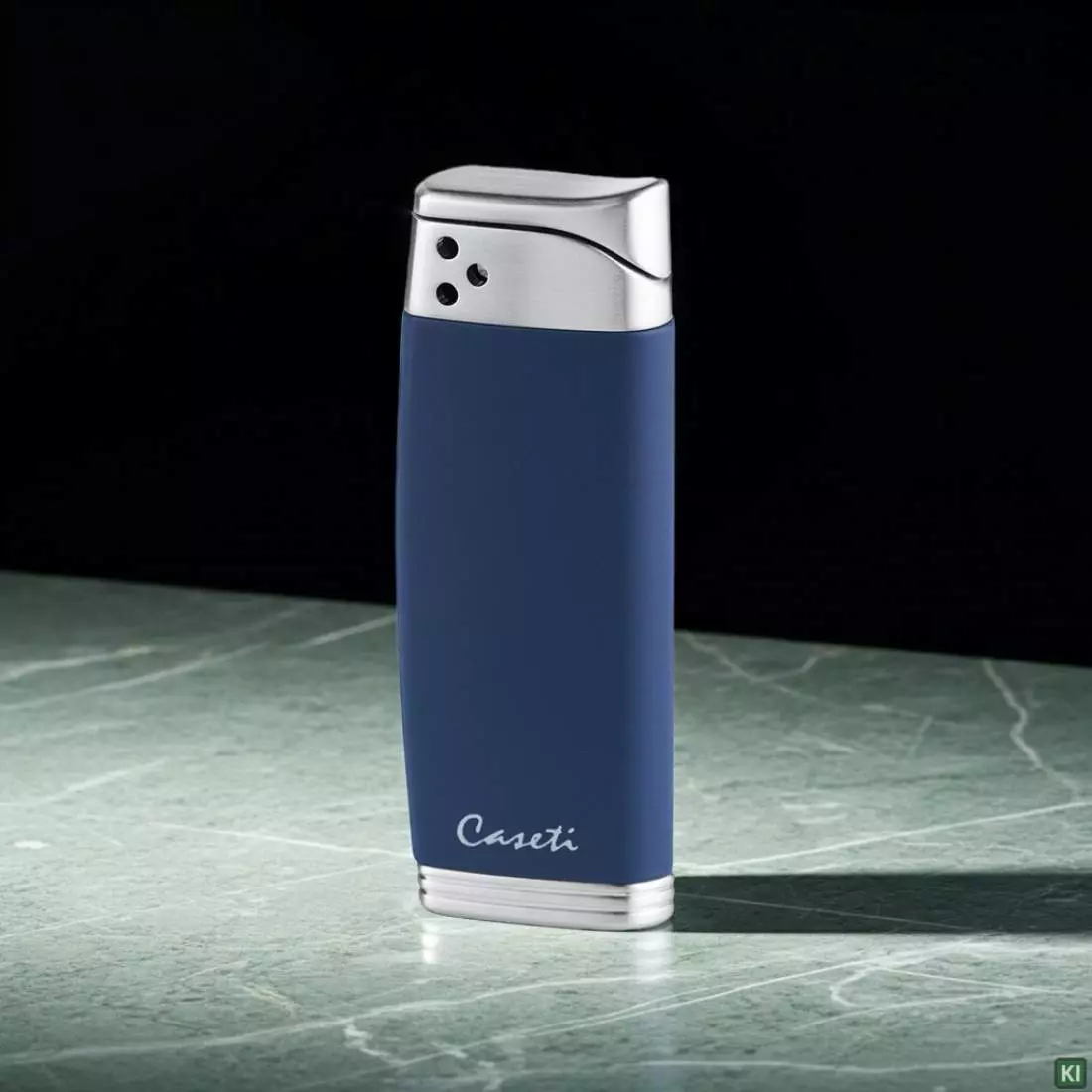 Produktbild: Caseti Paris Piezo Feuerzeug blau matt chrom auf Marmor