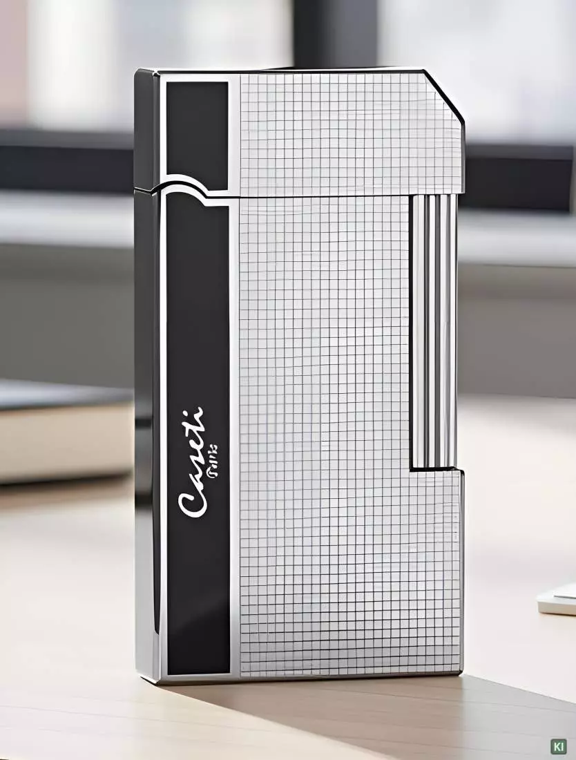 Produktbild: Caseti Paris Feuerzeug Rom schwarz chrom Caree auf einem Tisch