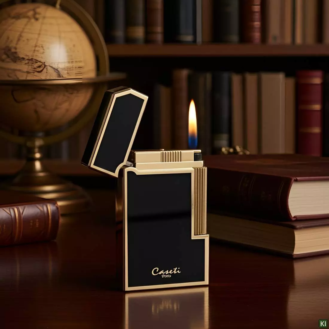 Produktbild: Caseti Paris Rom schwarz gold Schreibtisch mit Flamme