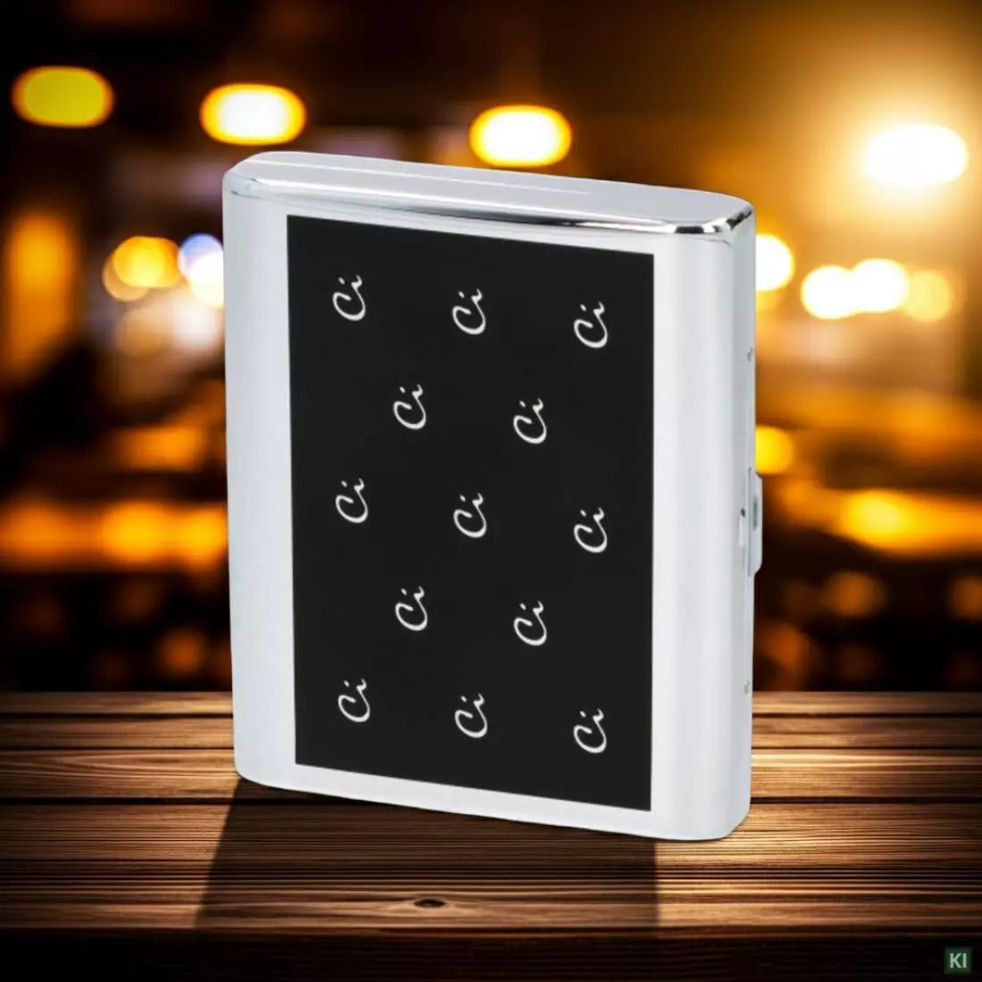 Produktbild: Zigarettenetui Caseti Chrom schwarz mit Ci Logo 18er stehend