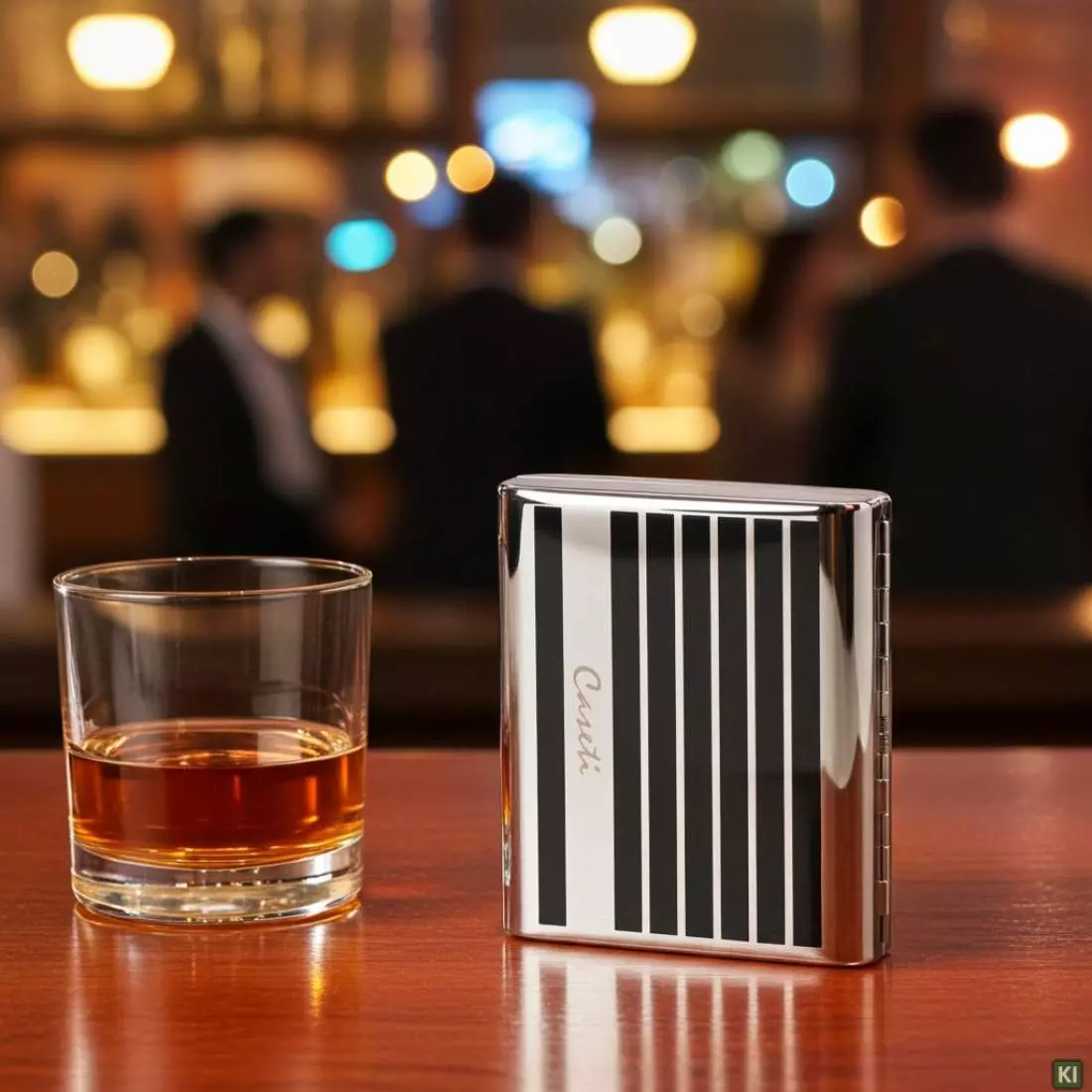 Produktbild: Zigarettenetui Caseti Chrom mit Streifen 18er stehend