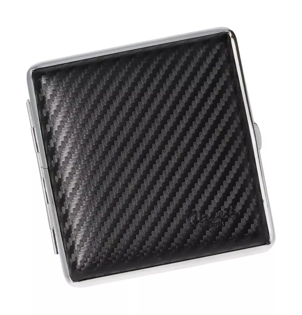 Produktbild: Zigarettenetui Caseti Leder Carbon schwarz 20er schräg