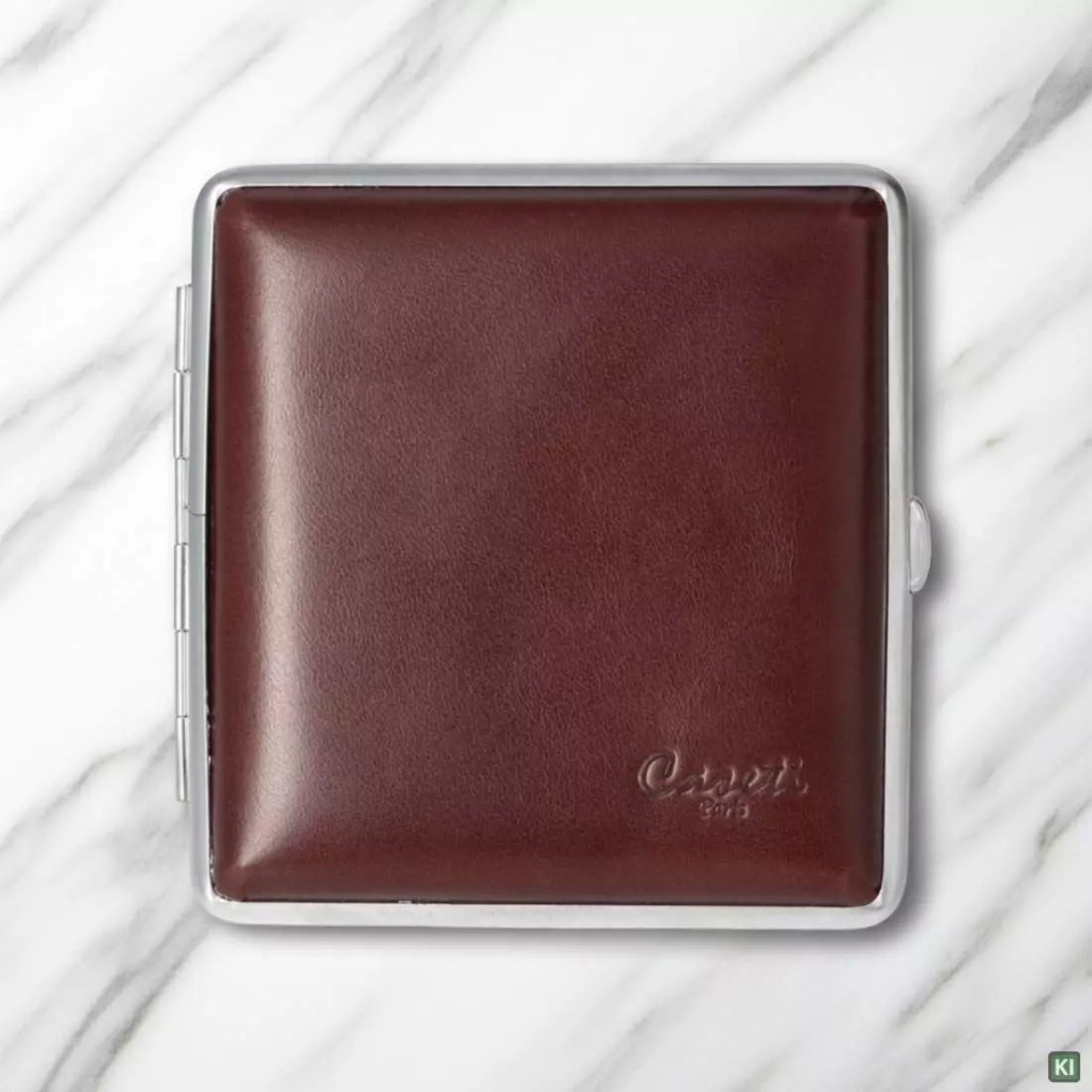 Produktbild: Zigarettenetui Caseti Leder braun 20er auf Marmor