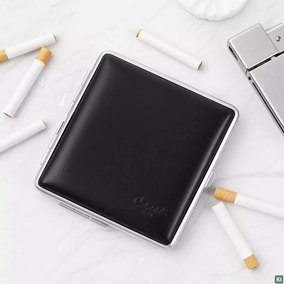 Produktbild: Zigarettenetui Caseti Leder schwarz 20er