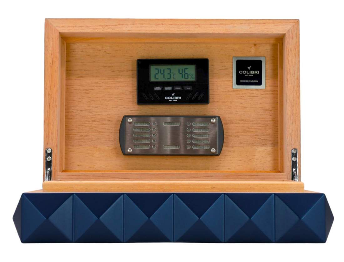 Produktbild: Colibri Humidor Quasar blau matt offen vorne
