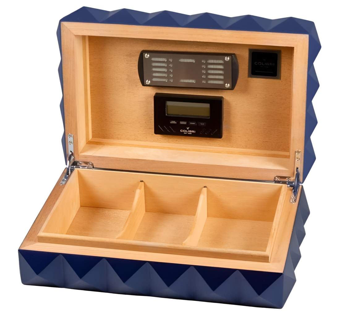 Produktbild: Colibri Humidor Quasar blau matt offen