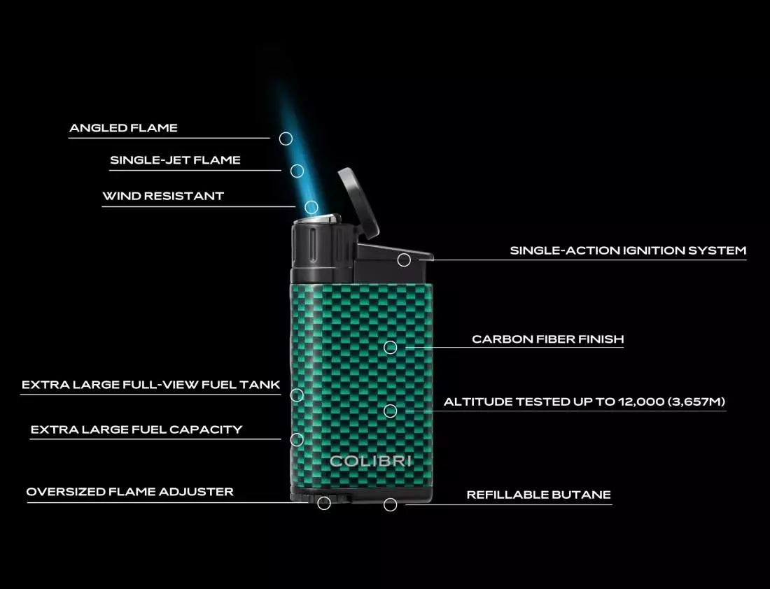 Produktbild: Colibri Evo blau Carbon Design Feuerzeug Ausstattung