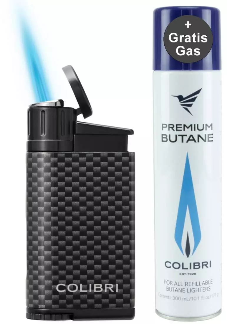 Produktbild: Colibri Evo schwarz Carbon Design Feuerzeug mit Gas