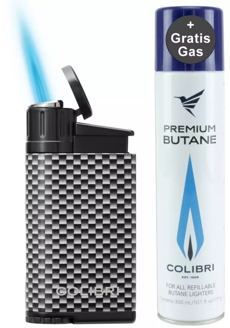 Produktbild: Colibri Evo silber Carbon Design Feuerzeug mit Gas