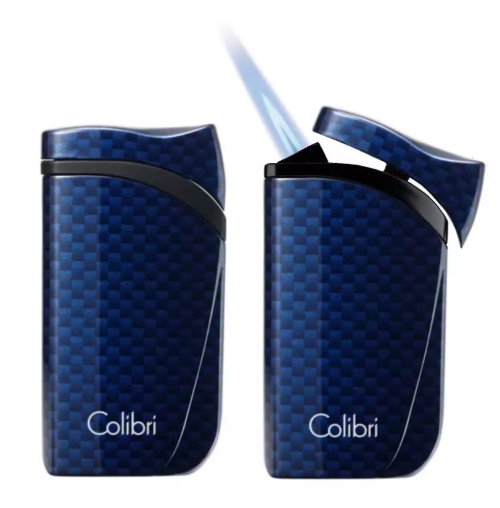 COLIBRI Zigarrenfeuerzeug Falcon II Jet Carbondesign blau Schrägflamme 