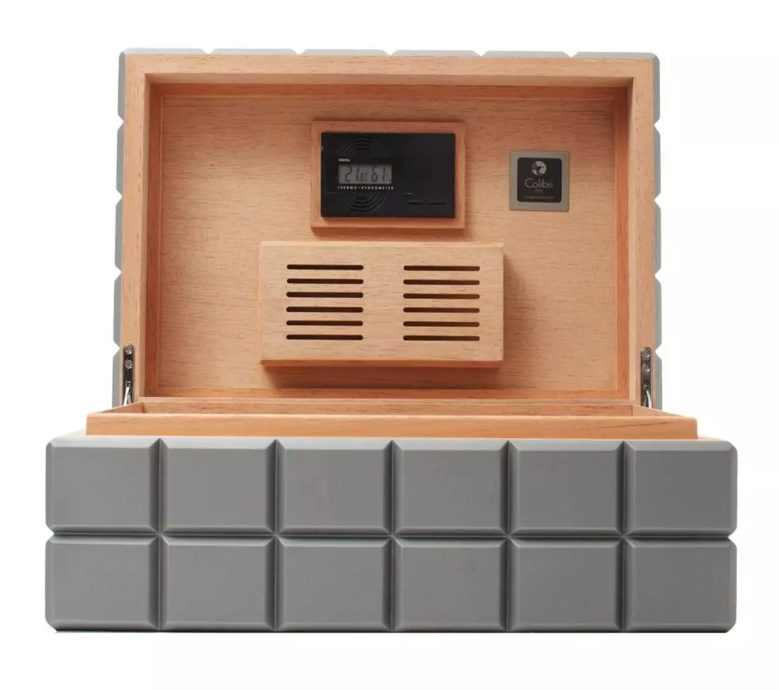 Produktbild: Colibri Humidor Heritage grau matt vorne offen