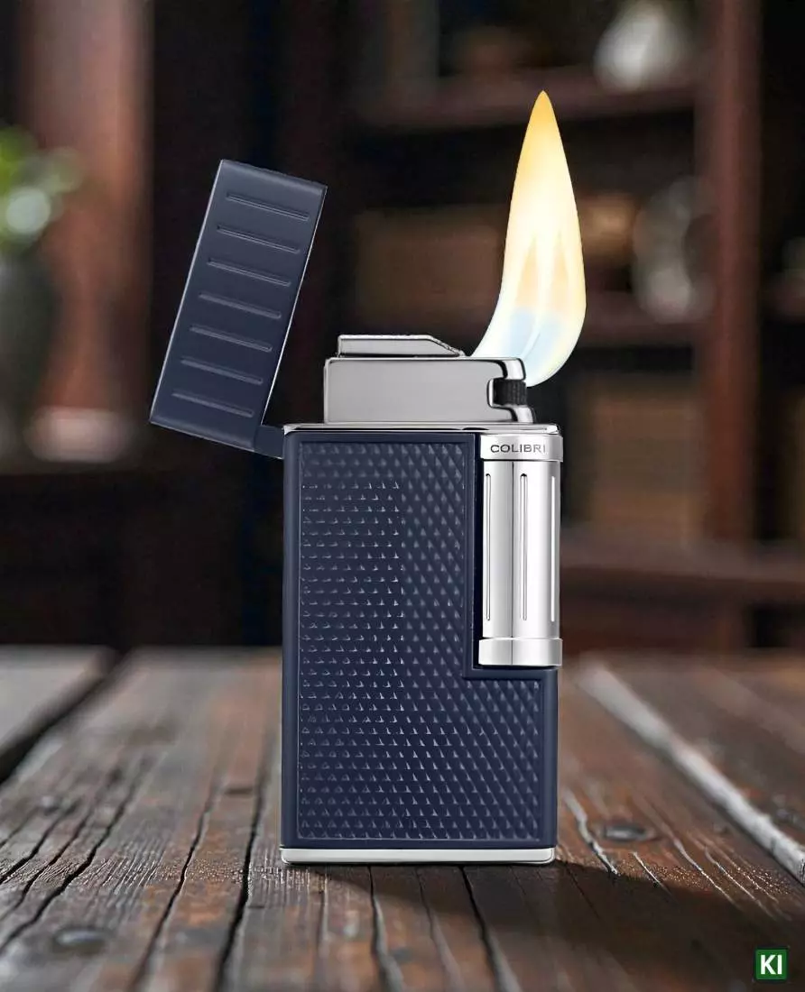 Produktbild: Colibri Feuerzeug Julius II marine blau - chrom mit Flamme