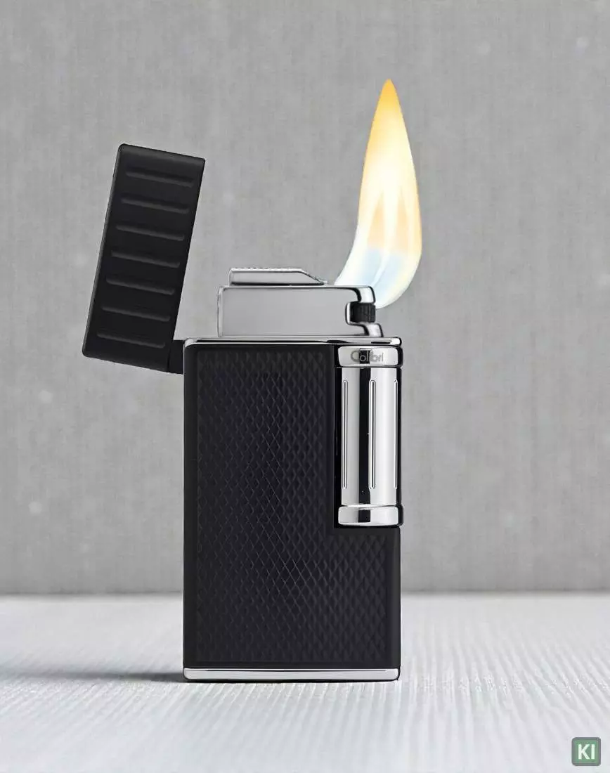 Produktbild: Colibri Feuerzeug Julius II schwarz - chrom mit Flamme