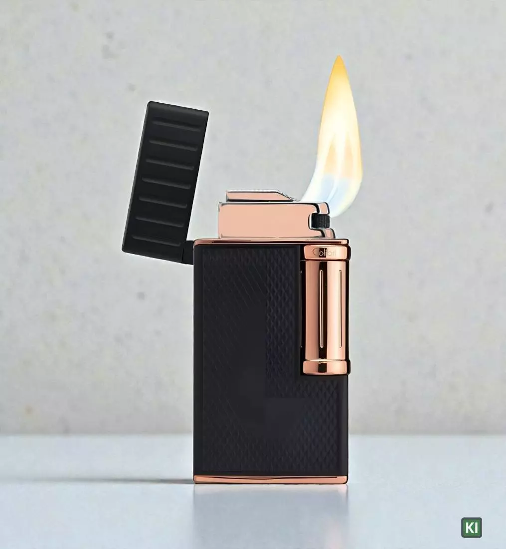 Produktbild: Colibri Feuerzeug Julius II schwarz - rosegold mit Flamme