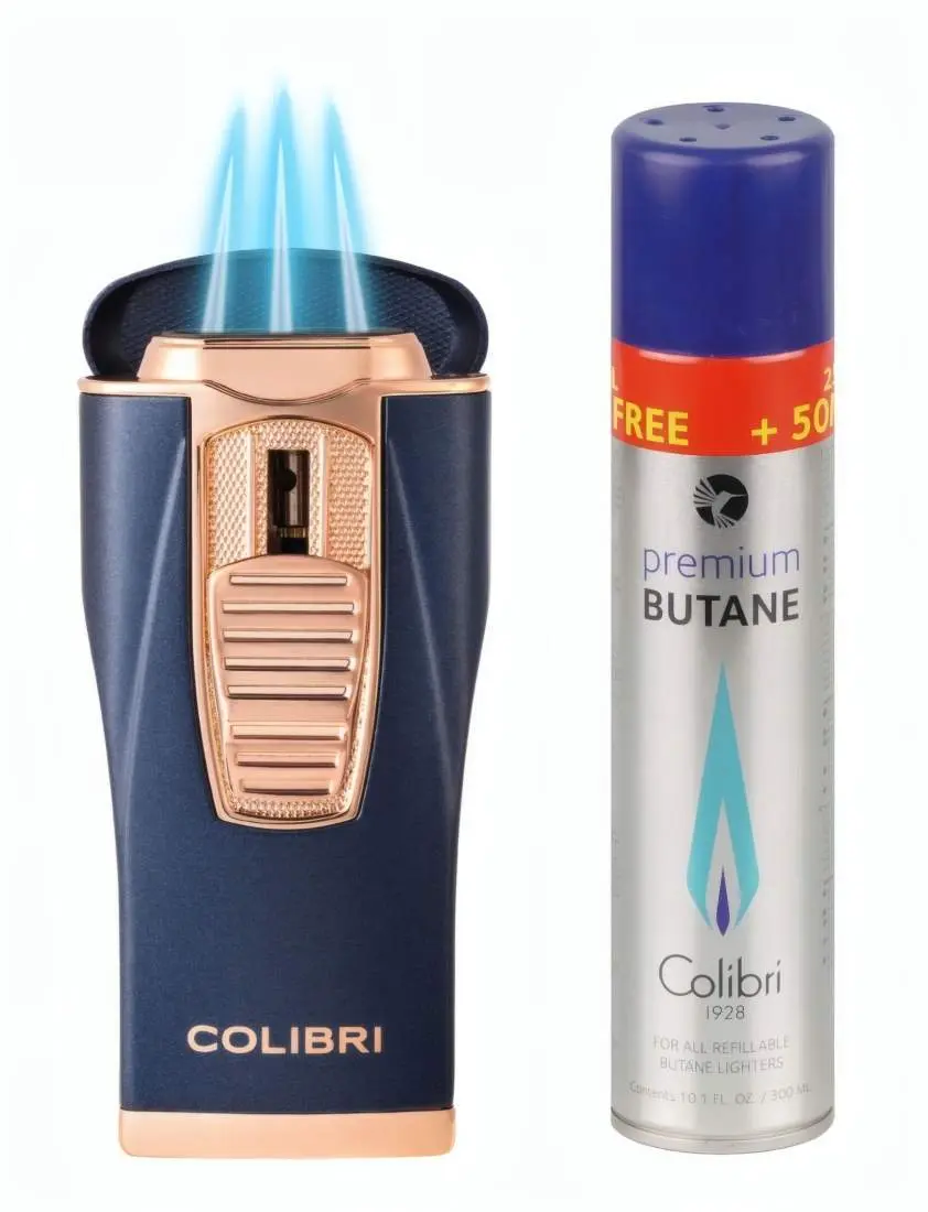 Produktbild: Colibri Monaco II Marine-Blau Rosegold mit 3-fach Jet-Flamme