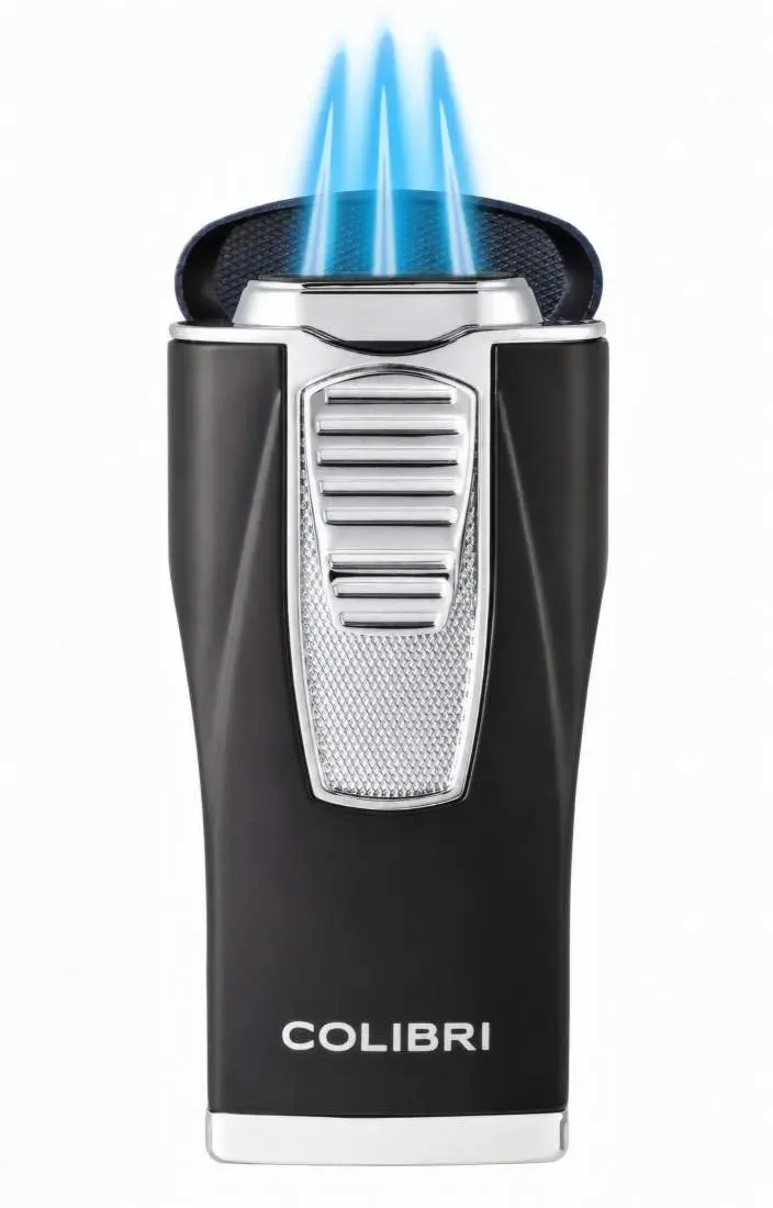 Produktbild: Colibri Monaco II Schwarz Chrom geöffnet mit 3 Flammen