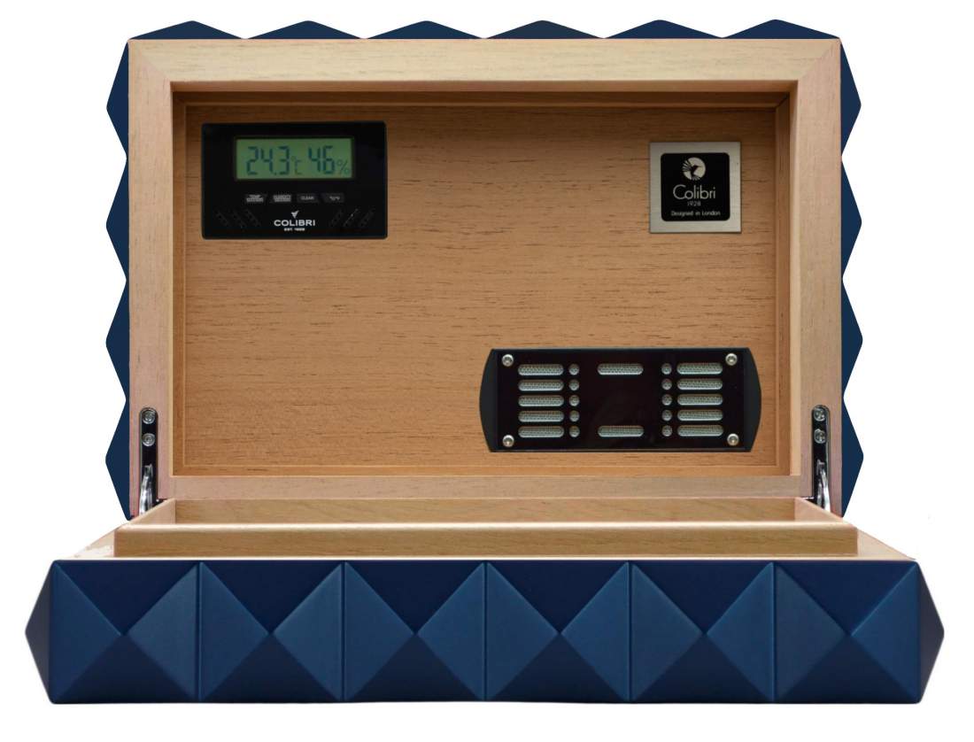 Produktbild: Colibri Humidor Quasar blau offen diagonal