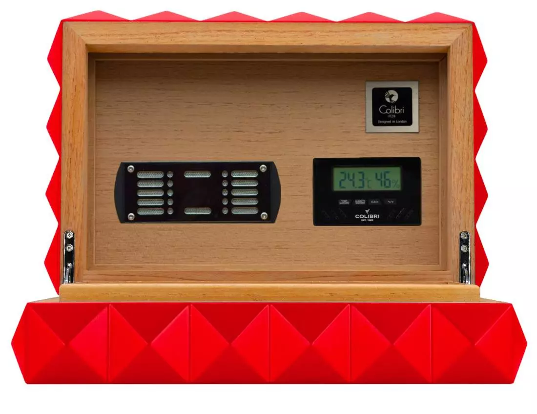 Produktbild: Colibri Humidor Quasar rot offen nebeneinander