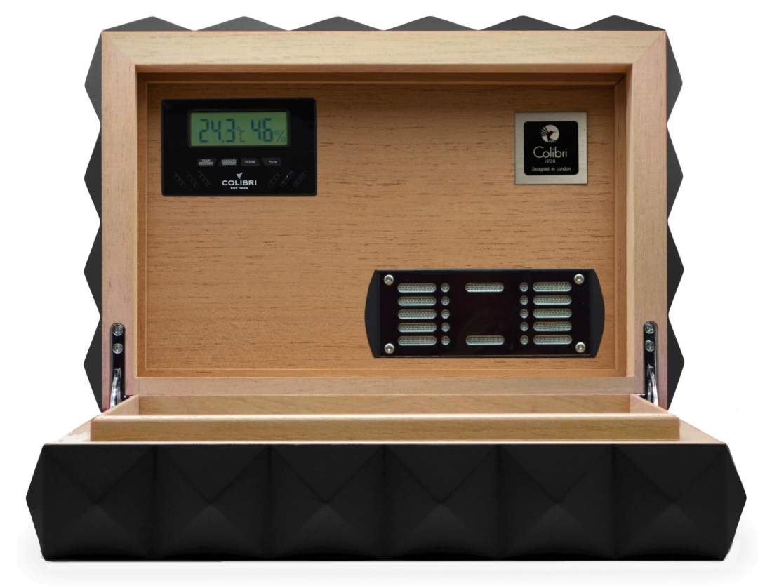 Produktbild: Humidor Quasar schwarz offen diagonal