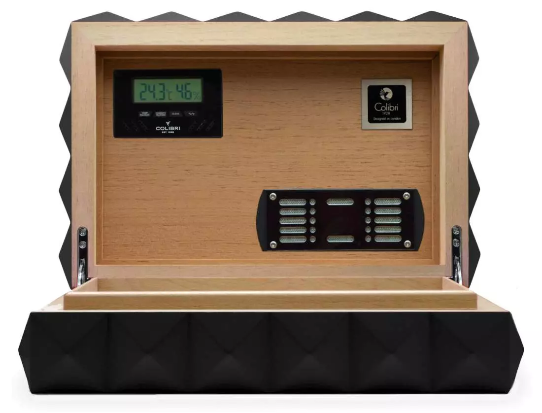 Produktbild: Humidor Quasar schwarz offen diagonal