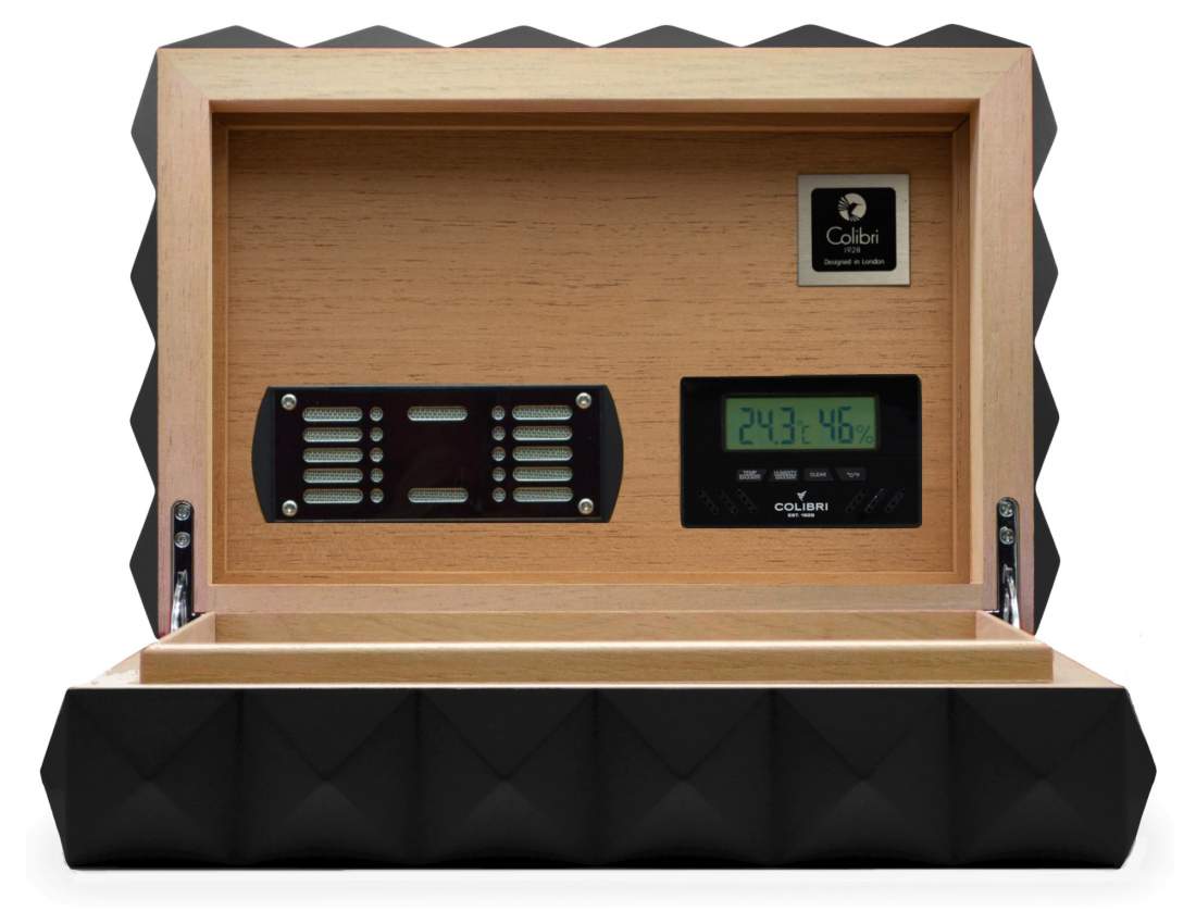 Produktbild: Humidor Quasar schwarz offen nebeneinander