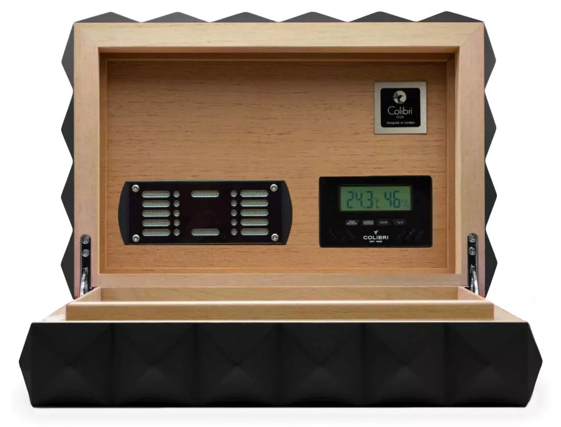 Produktbild: Humidor Quasar schwarz offen nebeneinander