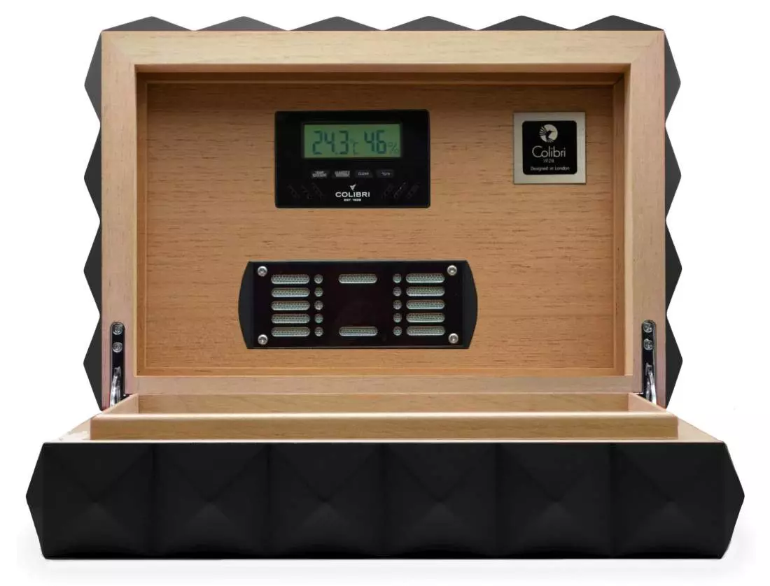 Produktbild: Humidor Quasar schwarz offen vorne