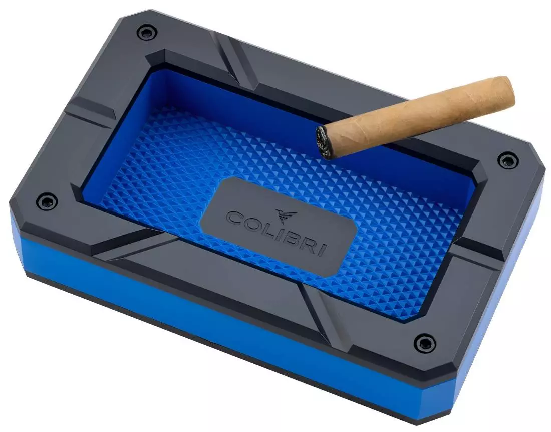 Produktbild: Colibri Rally Zigarrenascher schwarz blau mit Zigarre