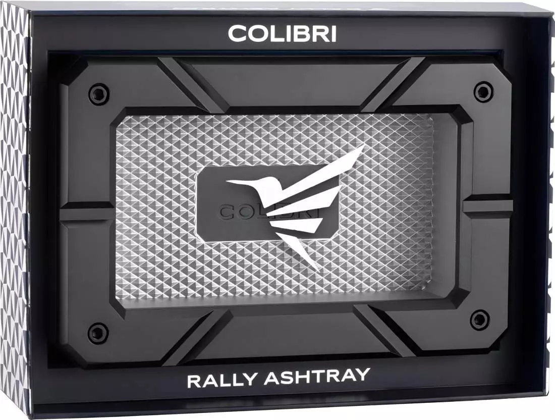 Produktbild: Colibri Rally Zigarrenascher schwarz silber in Verpackung