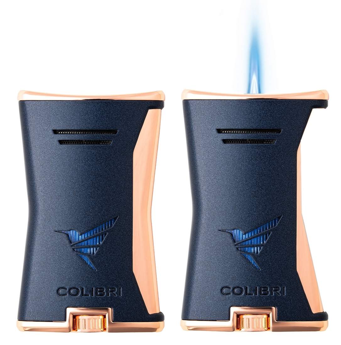Produktbild: Colibri Slim marine blau - gold mit 1-fach Jet-Flamme an-aus