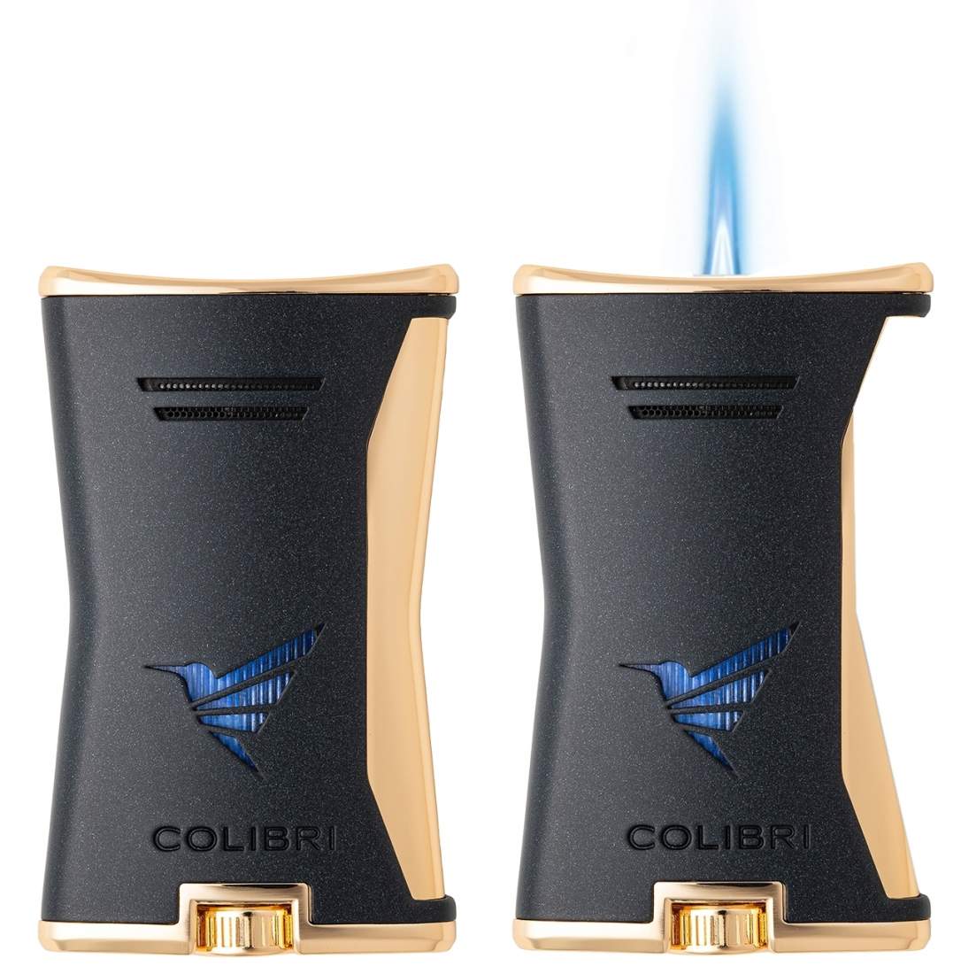 Produktbild: Colibri Slim schwarz-gold mit 1-fach Jet-Flamme an-aus
