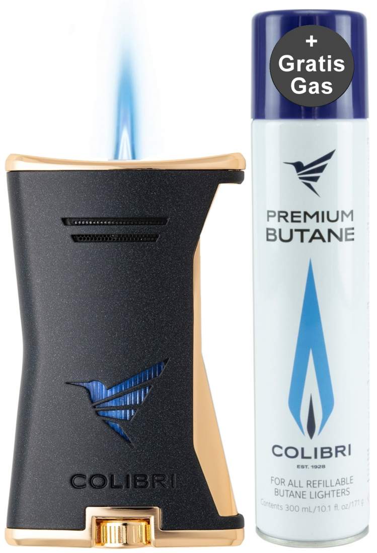 Produktbild: Colibri Slim schwarz-gold mit 1-fach Jet-Flamme