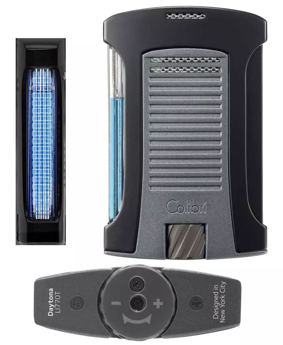 Artikelbild: Colibri Daytona II anthrazit schwarz Feuerzeug mehrere Ansichten Produktbild: Colibri Daytona II anthrazit schwarz Feuerzeug mehrere Ansichten