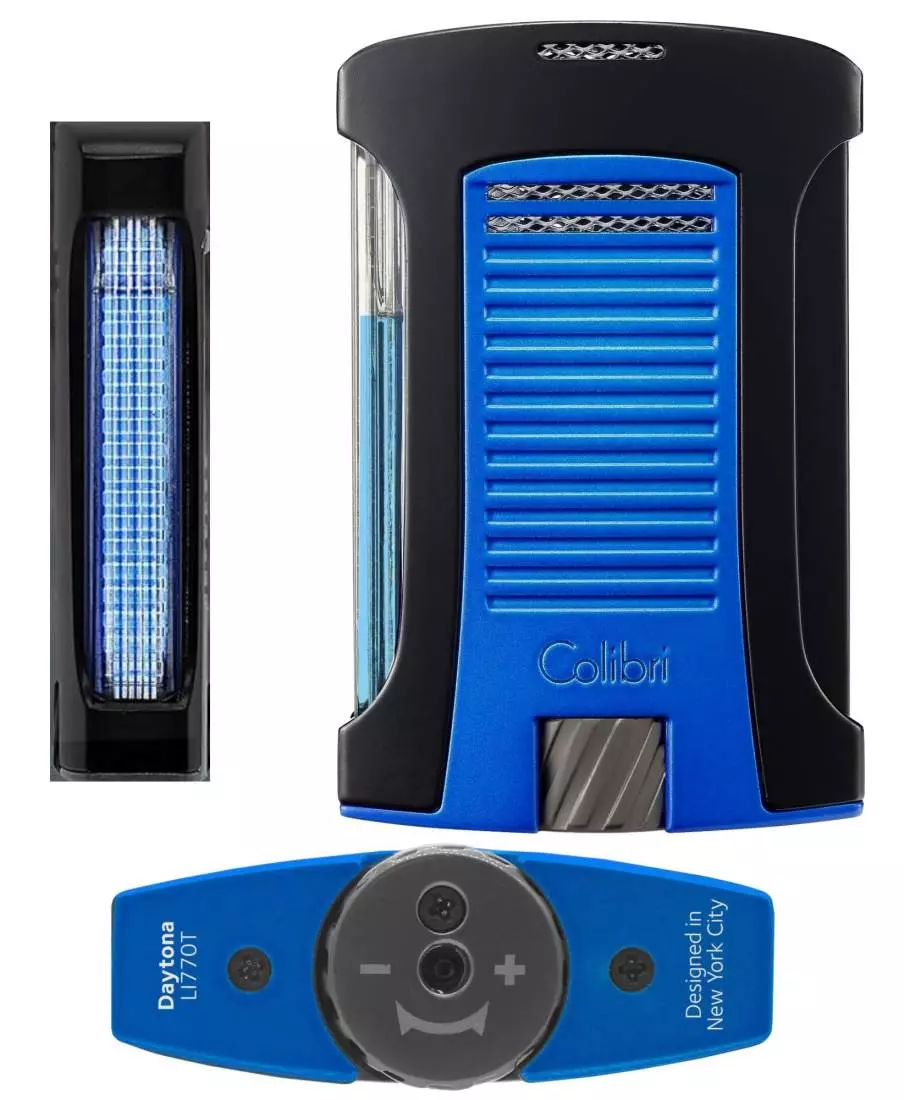 Artikelbild: Colibri Daytona II blau schwarz Feuerzeug mehrere Ansichten Produktbild: Colibri Daytona II blau schwarz Feuerzeug mehrere Ansichten