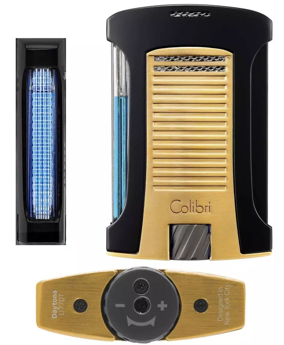 Artikelbild: Colibri Daytona II gold schwarz Feuerzeug mehrere Ansichten Produktbild: Colibri Daytona II gold schwarz Feuerzeug mehrere Ansichten