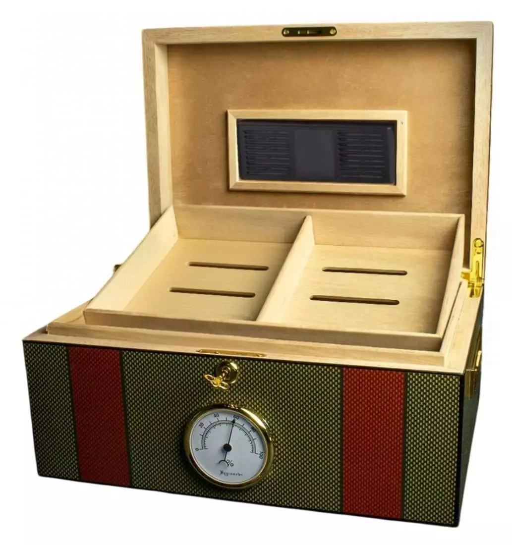 Produktbild: Humidor Carbondesign grün/orange 563113 offen